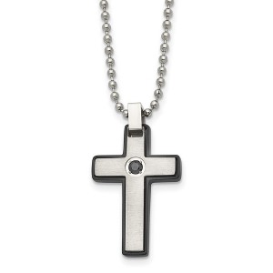 Black Bow Jewelry Men's Stainless Steel, Black Plated & Black CZ Cross Necklace, 20 Inch - 1 of 4