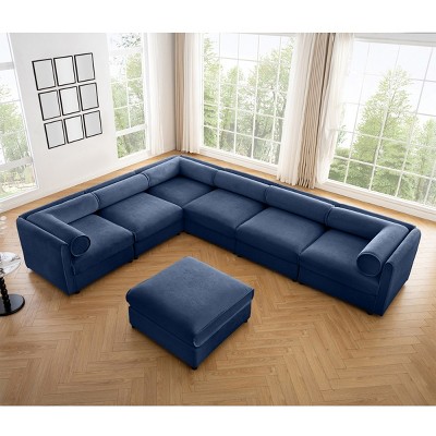 Modern Modular Sectional Sofa with Storage Ottoman 6 Seater Chenille Sofa Couch with Contemporary Cylindrica Arm for Living Room-Tanpinhause