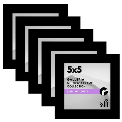 Americanflat 5x5 Picture Frame with Polished Plexiglass - Set of 5 - Galleria Collection - Square Frames for Tabletop and Wall Display - Black