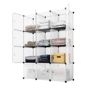 Storage Shelf 4 Layers 12-Cube 35 x 35 x 35 Cube Storage Cabinet with Door for Study Room Bedroom Bookcase Toy  Cloths Shoes Organizer White - 1 of 4