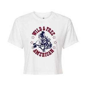 Women's - Instant Message - Wild And Free American Cropped Graphic T-Shirt - 1 of 4