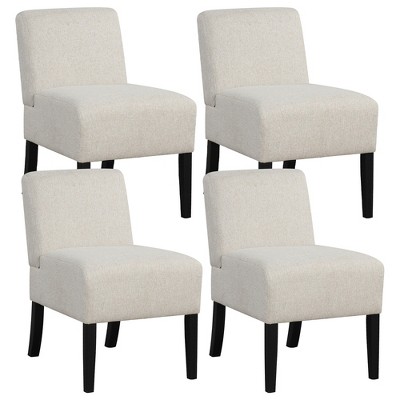 Tangkula 4PCS Armless Accent Chair w/ Rubber Wood Legs Modern Vanity Chair for Bedroom