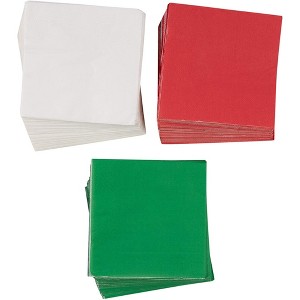 Juvale 210-Pack Plain Disposable Paper Cocktail Napkins for Christmas Party Supplies - Red, Green, White - 1 of 4