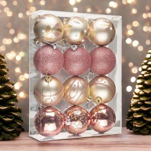 12pc Glamorous and Cute Shiny Pink and Rose Gold Christmas Ornament Set, Glittered and Girly Feminine Holiday Baubles| OrnamentallyYou - 1 of 4