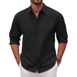 COOFANDY Men's Long Sleeve Button Down Shirts Casual Untucked Dress Shirt  Beach Wedding Shirts Black L : Target