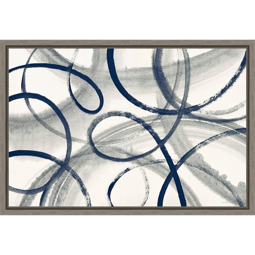 Photos - Wallpaper Amanti Art 23"x16" Calligraphia with Navy by Sue Schlabach Framed Canvas W
