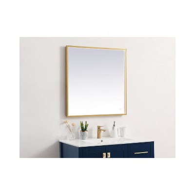 Elegant Brass Rectangular LED Mirror with Adjustable Color Temperature