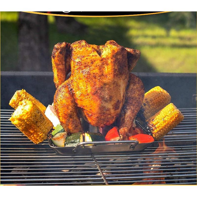 MOUNTAIN GRILLERS Beer Can Chicken Roaster Stand with Stainless Steel Holder and 4 Vegetable Spikes, 3 of 5