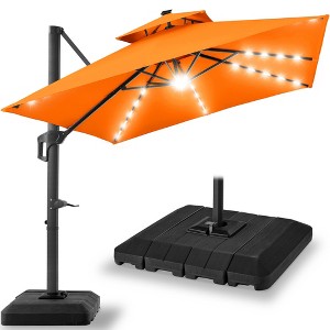 Best Choice Products 10x10ft 2-Tier Square Outdoor Solar LED Cantilever Patio Umbrella w/ Base Included - 1 of 4