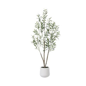 DR.Planzen 5-7FT Artificial Olive Tree with Triple-Trunk Design - Realistic Black Olives & Green Leaves in 9x9" White Plastic Planter for Home Decor - 1 of 4