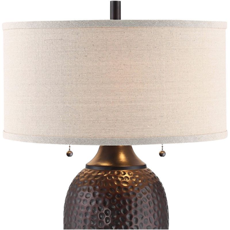 360 Lighting Cody Rustic Farmhouse Table Lamps 26" High Set of 2 Hammered Oiled Bronze with Table Top Dimmers Oatmeal Shade for Bedroom Living Room, 3 of 10