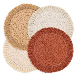 Aoibox Boho Round Cotton Placemat Set of 4, Woven Washable Table Mats for Kitchen Dining Farmhouse Thanksgiving Christmas Decoration, Heat Resistant - 1 of 4