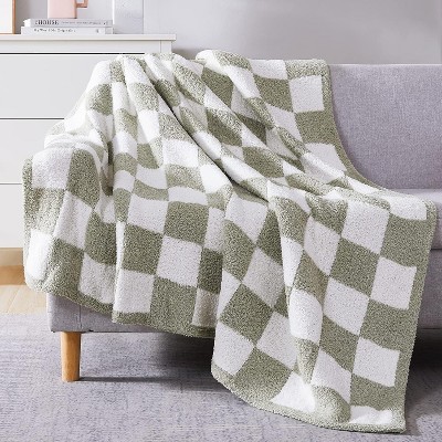 Attop Checkered Throw Blanket,Soft Cozy Fluffy Hand Made Throw Blankets for Couch, Sofa, Chair, Bed, Camping, Picnic