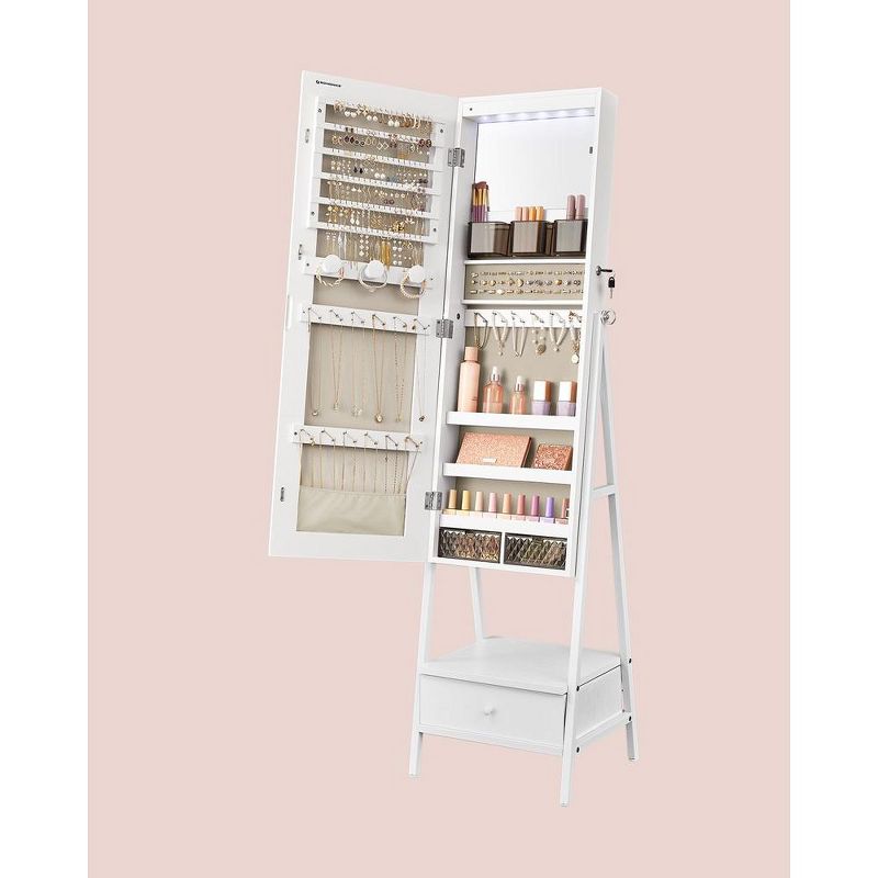 SONGMICS LED Jewelry Cabinet Standing Lockable Jewelry Armoire with Full-Length Mirror Jewelry Organizer Box, 3 of 7