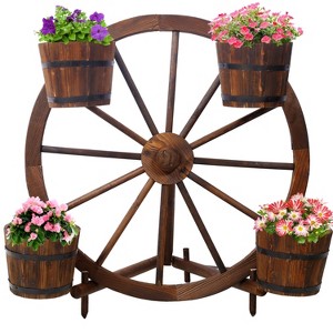 Gulches Brown Cart Shaped Wooden Planters with 4 Wheels and 1 Long Wooden Handle for Easy Mobility and Long - Term Use - 1 of 4