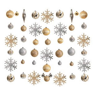 Nearly Natural Holiday Deluxe Shatterproof, 60 Count Christmas Tree Ornament Box Set, Re-Useable Container - 1 of 3