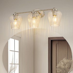 DORESshop 22 in. 3-Light Brushed Nickel Vanity Light Fixture with Clear Glass Modern for Bathroom Wall Light No Bulbs Included - 1 of 4
