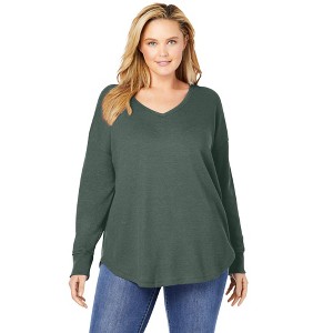 Woman Within Women's Plus Size Washed Thermal V-Neck Tee - 1 of 4