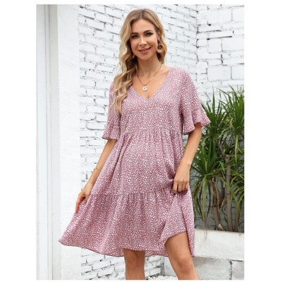 Women's Maternity Casual Dress  Flowy Floral Print, Ruffle leeves