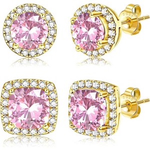 Hayoso 18K Gold Plated Halo Stud Earrings 925 Sterling Silver Cubic Zirconia Stud Earrings Round Square Diamonique Stud - 1 of 4