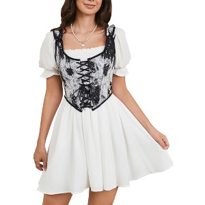 Women's Vintage Floral Corset Lace-Up Fishbone Print Vest Pirate Costume - 1 of 4