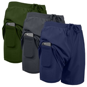Jump Start Men's 2 in 1 Stretch Active Quick Dry Gym Running Shorts With Liner-3 Pack - 1 of 4