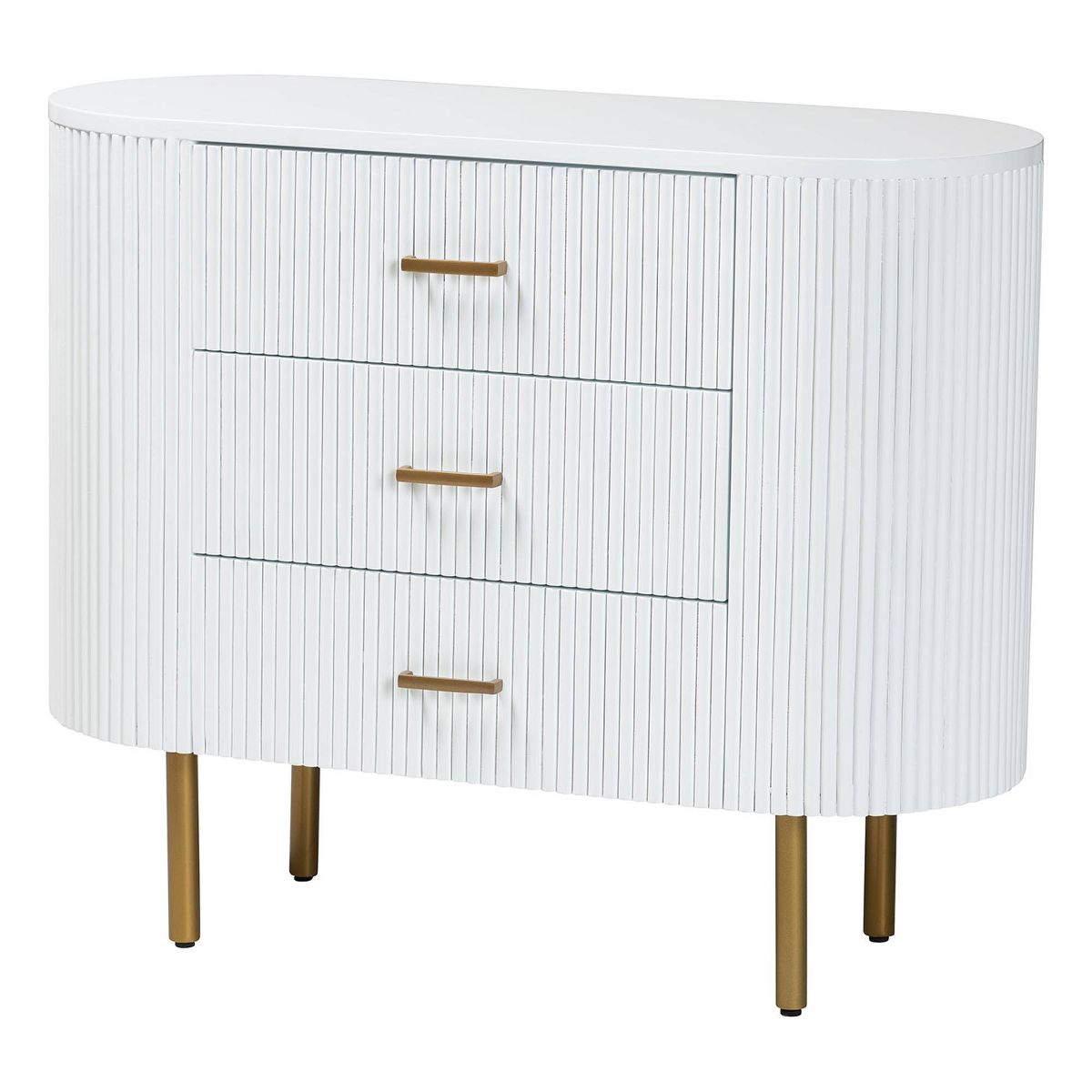 bali & pari Beyla Fluted Wood and Metal 3 Drawer Dresser White/Gold - thumbnail 3