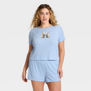 Women's Pointelle Short Sleeve Top and Shorts Pajama Set - Wild Fable™ - 1 of 3