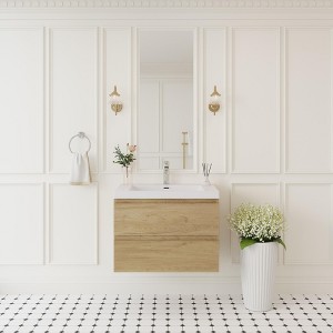 SEVOBAL Bathroom Vanities 30 Inch Sleek Floating Vanity: Resin Washbasin Whisper Quiet Soft Closing Storage, Beige, 29.53"*19.69"*22.44" - 1 of 4