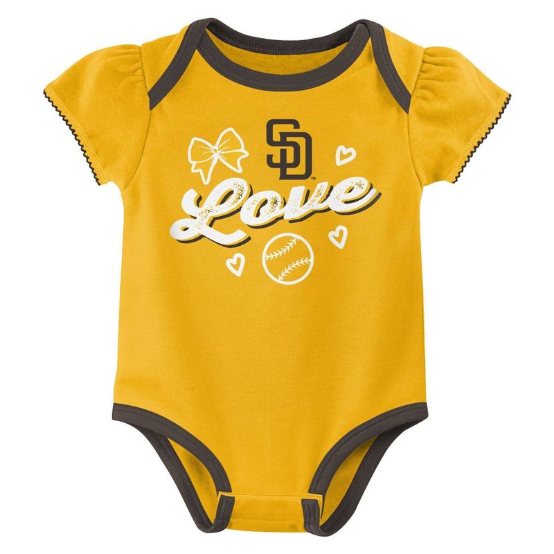 MLB San Diego Padres Infant Girls&#39; 3pk Bodysuit, 3 of 5