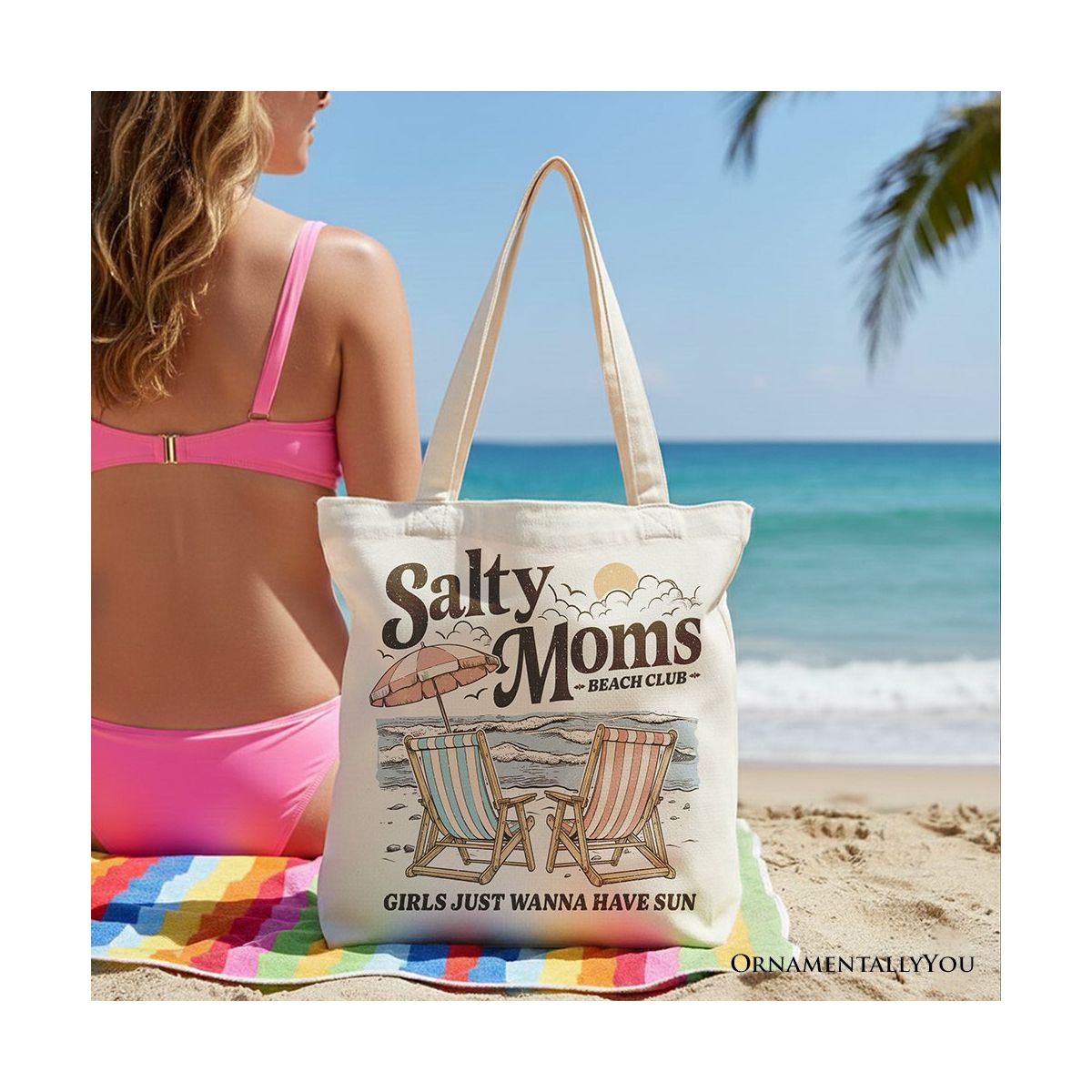 Salty Moms Beach Club Canvas Tote Bag, Retro Summer Gift for Ocean Loving Mothers | OrnamentallyYou - thumbnail 6