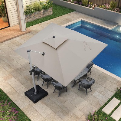 PURPLE LEAF Patio Outdoor Cantilever Umbrella with Heavy Duty Base Large Rectangle Umbrella Windproof Offset Umbrella for Garden Deck Pool
