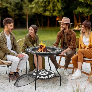LOVSON 30''Outdoor Fire Pit Dining Table, 3-in-1 Round Wood-Burning Fire Pit Table with Storage Shelf and Patio Ice Bucket, Ideal for Barbecues - 1 of 4