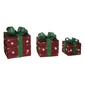 Transpac Metal 12.99 in. Multicolored Christmas Light Up Star Gift Box Decor Set of 3 - 1 of 2