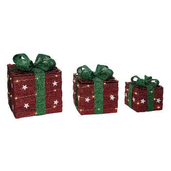 Transpac Metal 12.99 in. Multicolored Christmas Light Up Star Gift Box Decor Set of 3