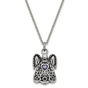 Black Bow Jewelry Antiqued Stainless Steel CZ Birthstone Angel Ash Holder Necklace 18 In - 1 of 4