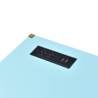 Elegant Baby Blue & Gold Writing Desk with USB & Filing Cabinet
