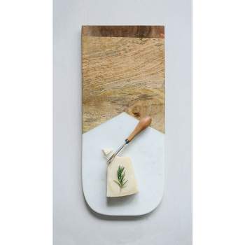 17.5"x7.5" Set of 2 Marble and  Mango Wood Cheese/Cutting Board with Canape Knife - Storied Home