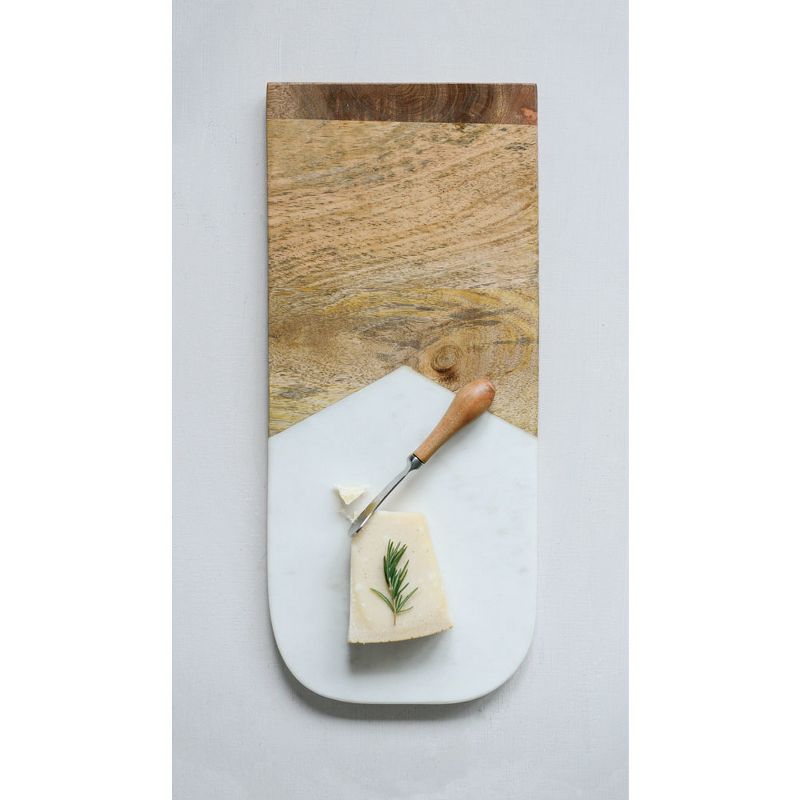 17.5&#34;x7.5&#34; Set of 2 Marble and  Mango Wood Cheese/Cutting Board with Canape Knife - Storied Home, 1 of 5