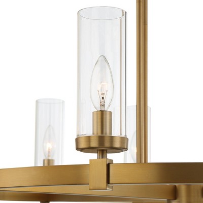 Aron 40" Brass Wagon Wheel Chandelier with Clear Glass Shades