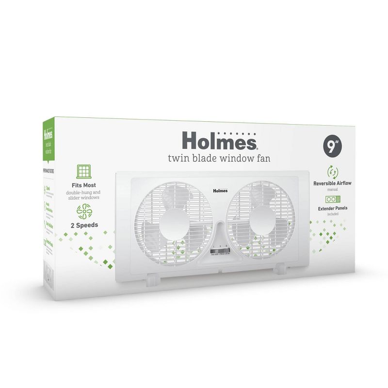Holmes 9&#34; 2 Speed Twin Blade Manual Window Fan with Reversible Airflow White, 3 of 13