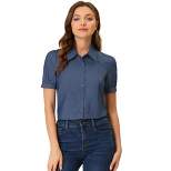 Allegra K Women's Point Collar Short Sleeve Button Down Denim Shirt