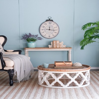 Oversized Antique White Oval Wooden Wall Clock