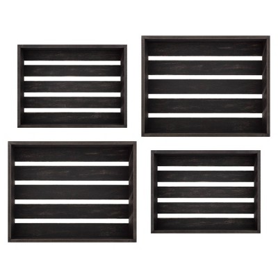 Set of 4 Rustic Wood Crate Wall Storage Black - Patton Wall Decor