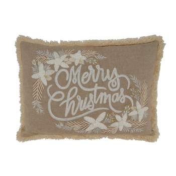 Saro Lifestyle Embroidered Merry Christmas Pillow - Poly Filled, 14"x20" Oblong, Natural
