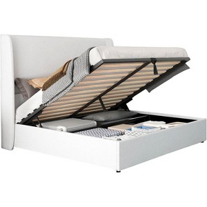 Bed Frame with Lift Up Storage,Linen Upholstered Platform Bed,Wingback Headboard - 1 of 4