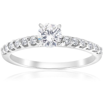 Pompeii3 0.80Ct Round Cut Diamond Halo Engagement Ring 14k White Gold Enhanced