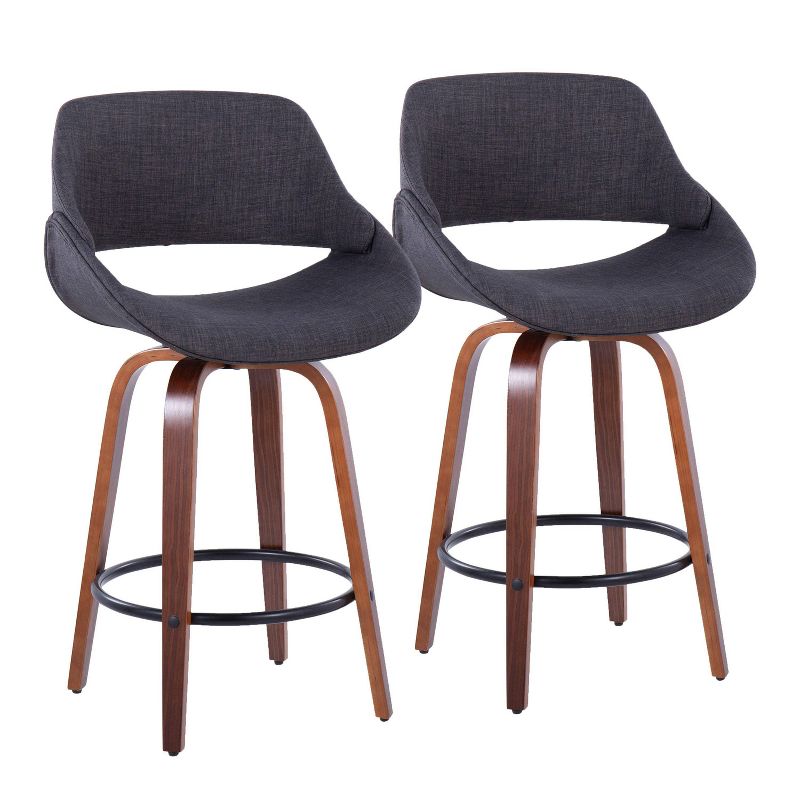 Set of 2 Fabrico Counter Height Barstools Walnut/Charcoal/Black - LumiSource, 1 of 11