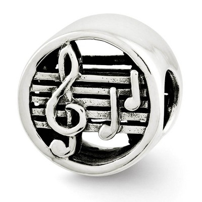 Black Bow Jewelry Music Notes and Staff Cylinder Bead Charm in Antiqued Sterling Silver