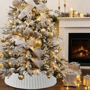 Christmas Tree Collar Soft Plush Christmas Tree Skirt with Stripe Textured Pattern for Xmas New Year Holiday Party Decor - 1 of 4